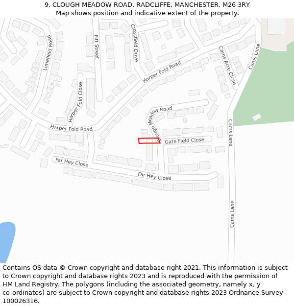 9, CLOUGH MEADOW ROAD, RADCLIFFE, MANCHESTER, M26 3RY: Location map and indicative extent of plot