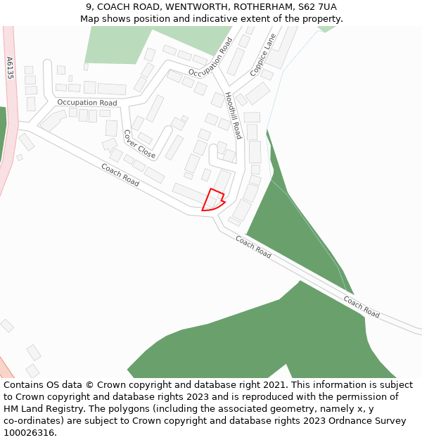 9, COACH ROAD, WENTWORTH, ROTHERHAM, S62 7UA: Location map and indicative extent of plot