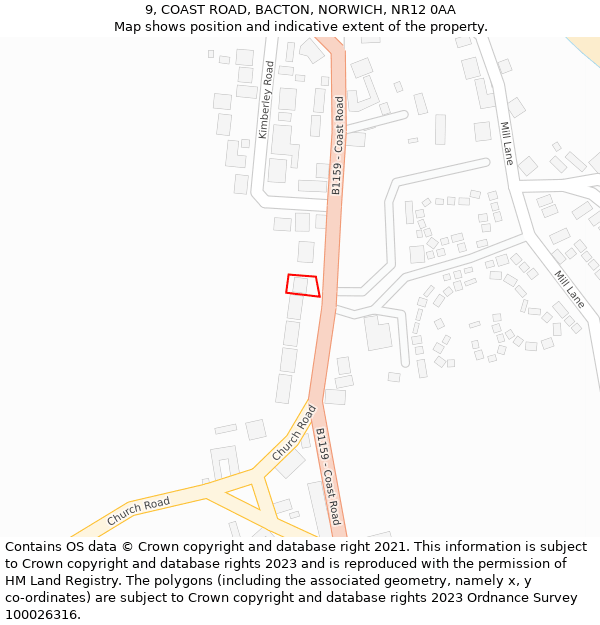 9, COAST ROAD, BACTON, NORWICH, NR12 0AA: Location map and indicative extent of plot