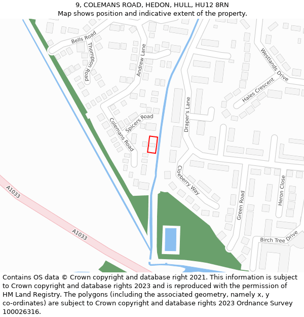 9, COLEMANS ROAD, HEDON, HULL, HU12 8RN: Location map and indicative extent of plot