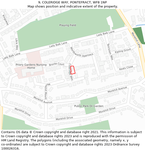 9, COLERIDGE WAY, PONTEFRACT, WF8 1NP: Location map and indicative extent of plot