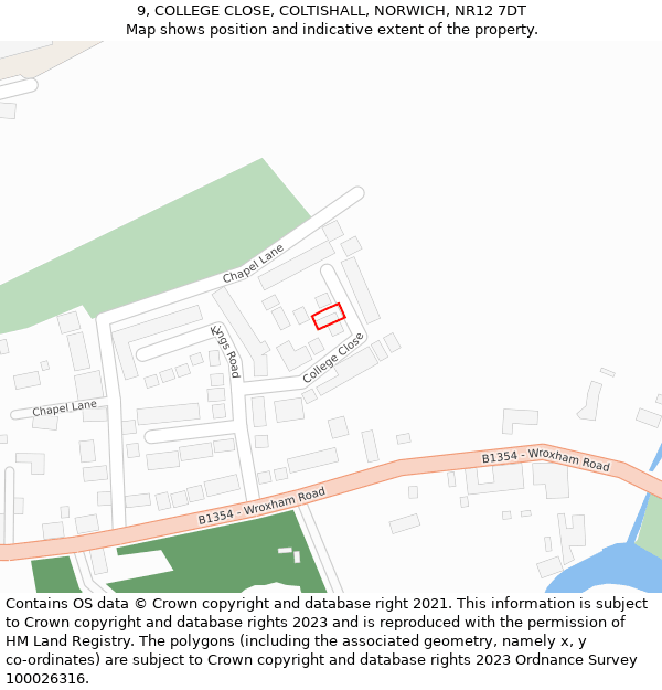 9, COLLEGE CLOSE, COLTISHALL, NORWICH, NR12 7DT: Location map and indicative extent of plot