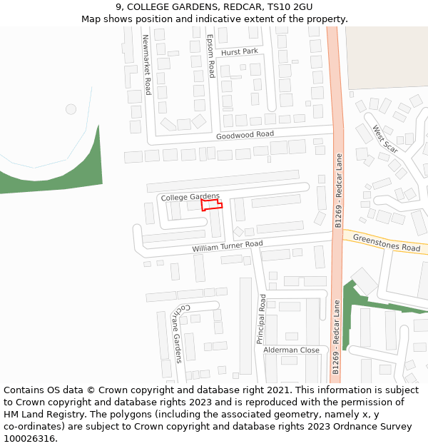 9, COLLEGE GARDENS, REDCAR, TS10 2GU: Location map and indicative extent of plot