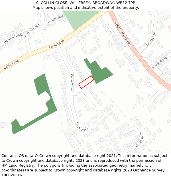 9, COLLIN CLOSE, WILLERSEY, BROADWAY, WR12 7PP: Location map and indicative extent of plot