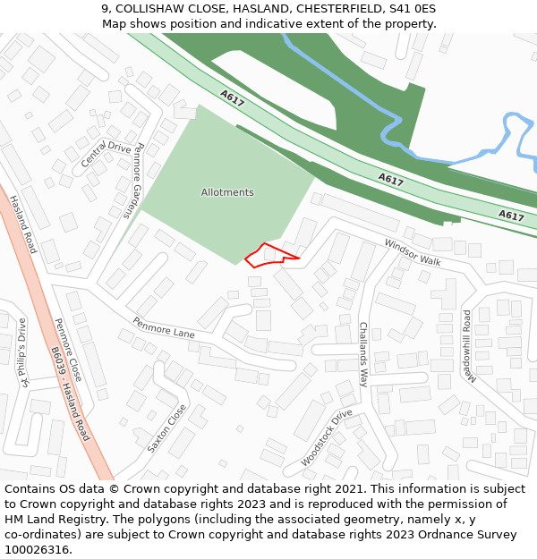 9, COLLISHAW CLOSE, HASLAND, CHESTERFIELD, S41 0ES: Location map and indicative extent of plot