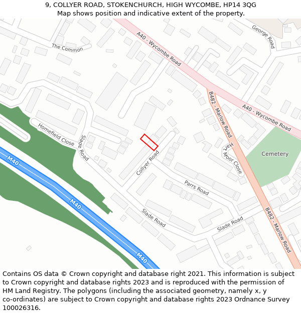 9, COLLYER ROAD, STOKENCHURCH, HIGH WYCOMBE, HP14 3QG: Location map and indicative extent of plot