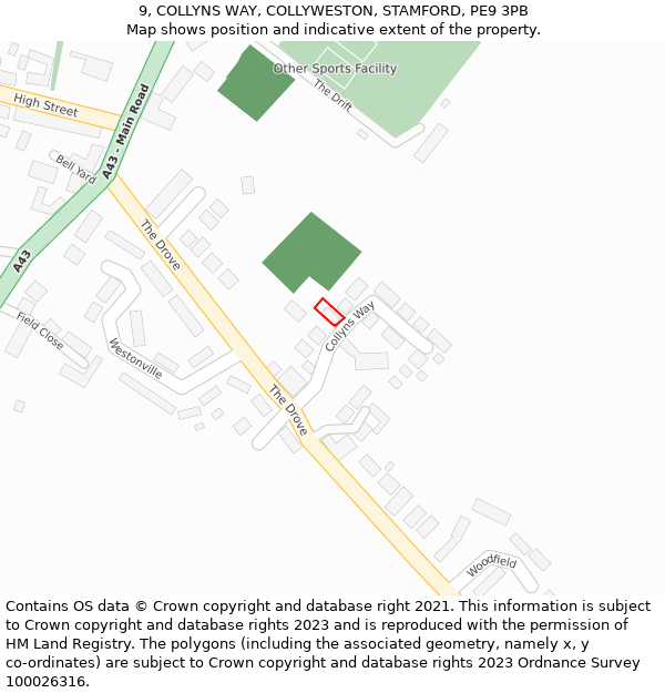 9, COLLYNS WAY, COLLYWESTON, STAMFORD, PE9 3PB: Location map and indicative extent of plot