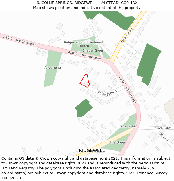 9, COLNE SPRINGS, RIDGEWELL, HALSTEAD, CO9 4RX: Location map and indicative extent of plot