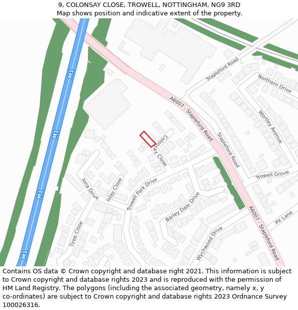 9, COLONSAY CLOSE, TROWELL, NOTTINGHAM, NG9 3RD: Location map and indicative extent of plot