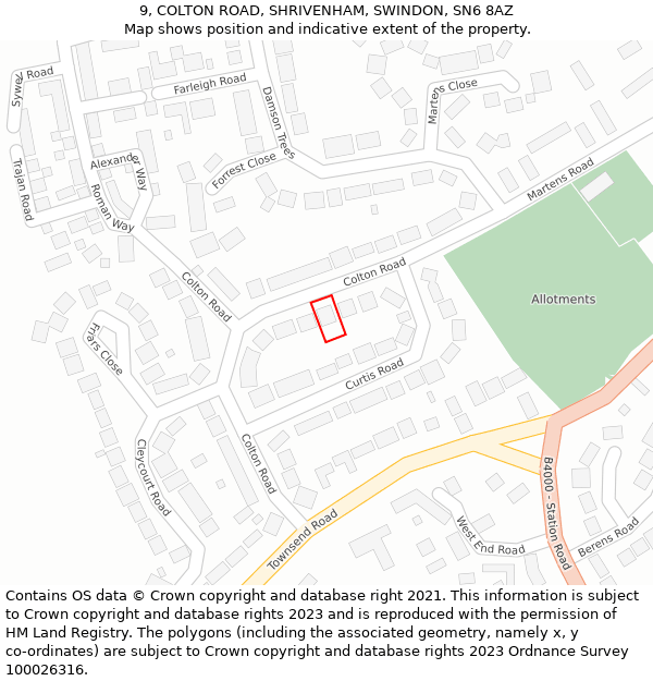 9, COLTON ROAD, SHRIVENHAM, SWINDON, SN6 8AZ: Location map and indicative extent of plot