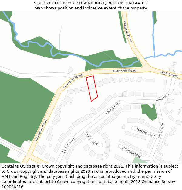 9, COLWORTH ROAD, SHARNBROOK, BEDFORD, MK44 1ET: Location map and indicative extent of plot