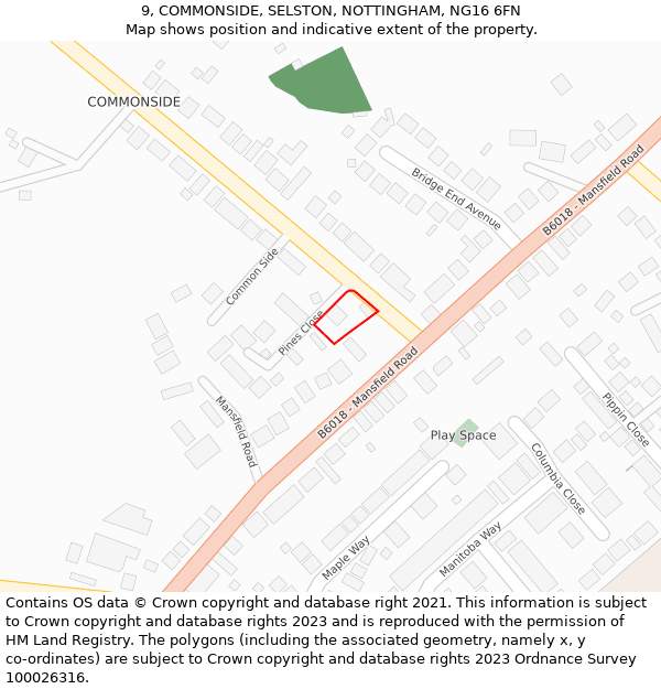 9, COMMONSIDE, SELSTON, NOTTINGHAM, NG16 6FN: Location map and indicative extent of plot