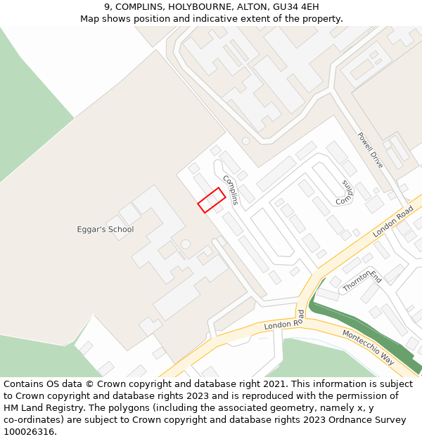 9, COMPLINS, HOLYBOURNE, ALTON, GU34 4EH: Location map and indicative extent of plot