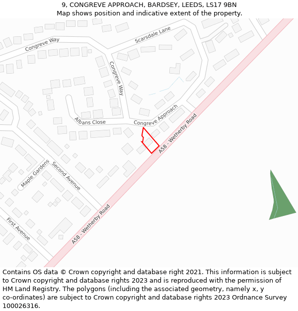 9, CONGREVE APPROACH, BARDSEY, LEEDS, LS17 9BN: Location map and indicative extent of plot