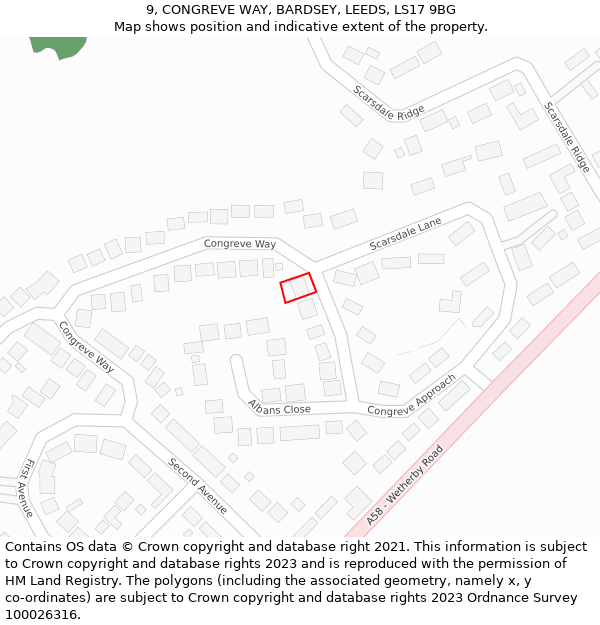 9, CONGREVE WAY, BARDSEY, LEEDS, LS17 9BG: Location map and indicative extent of plot