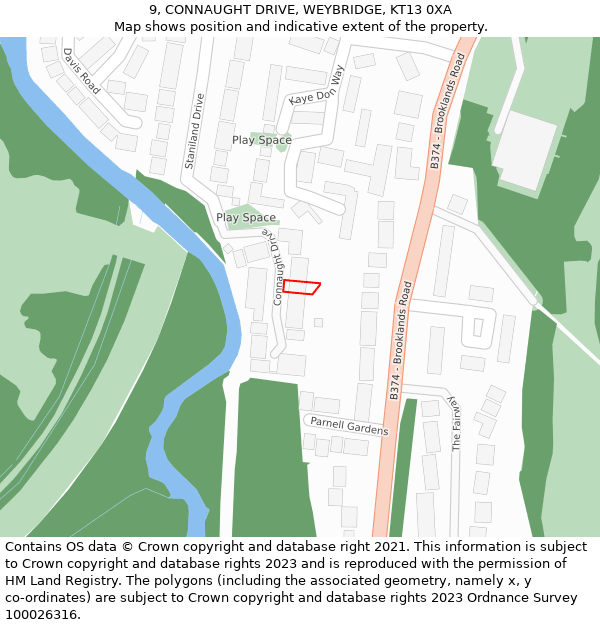 9, CONNAUGHT DRIVE, WEYBRIDGE, KT13 0XA: Location map and indicative extent of plot