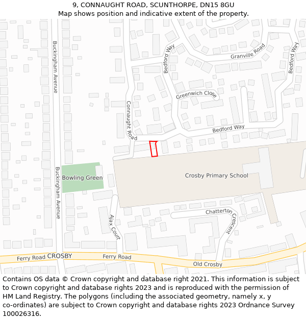 9, CONNAUGHT ROAD, SCUNTHORPE, DN15 8GU: Location map and indicative extent of plot