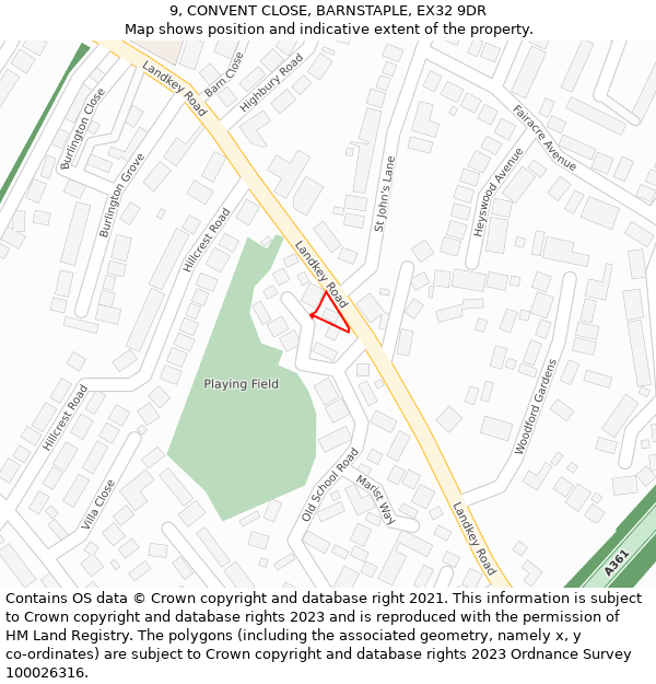 9, CONVENT CLOSE, BARNSTAPLE, EX32 9DR: Location map and indicative extent of plot