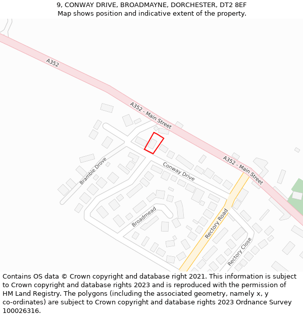 9, CONWAY DRIVE, BROADMAYNE, DORCHESTER, DT2 8EF: Location map and indicative extent of plot