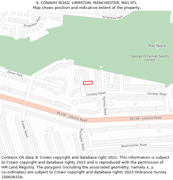 9, CONWAY ROAD, URMSTON, MANCHESTER, M41 0TL: Location map and indicative extent of plot