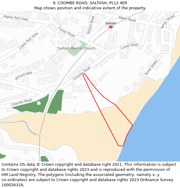 9, COOMBE ROAD, SALTASH, PL12 4ER: Location map and indicative extent of plot