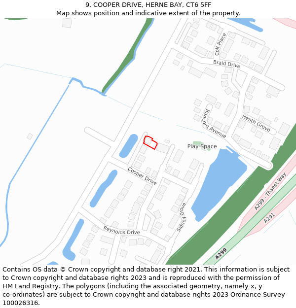 9, COOPER DRIVE, HERNE BAY, CT6 5FF: Location map and indicative extent of plot