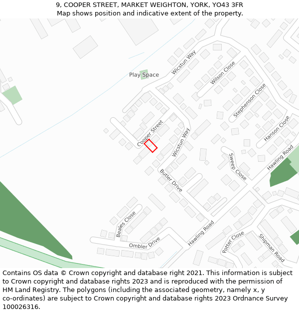 9, COOPER STREET, MARKET WEIGHTON, YORK, YO43 3FR: Location map and indicative extent of plot