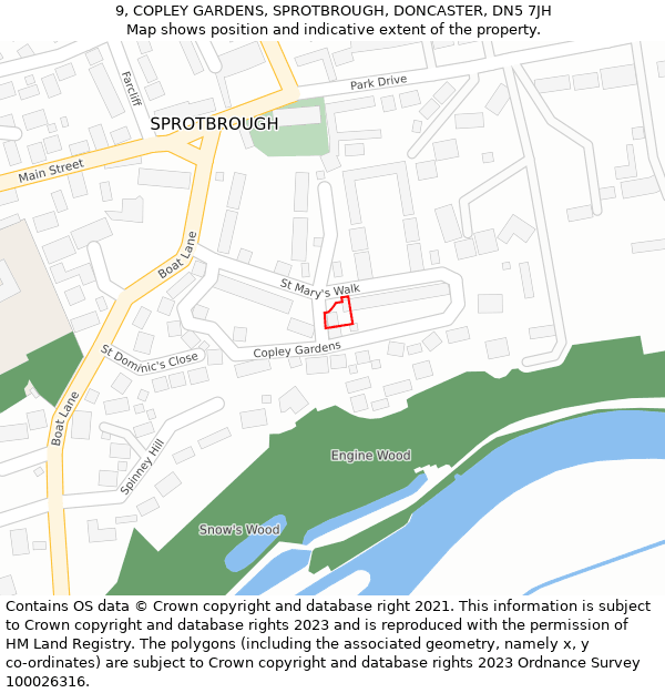 9, COPLEY GARDENS, SPROTBROUGH, DONCASTER, DN5 7JH: Location map and indicative extent of plot