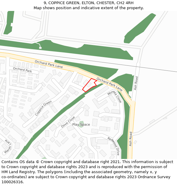 9, COPPICE GREEN, ELTON, CHESTER, CH2 4RH: Location map and indicative extent of plot