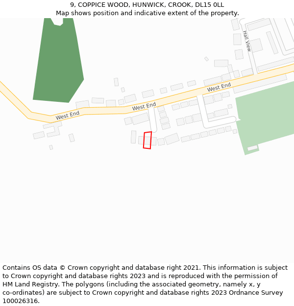 9, COPPICE WOOD, HUNWICK, CROOK, DL15 0LL: Location map and indicative extent of plot