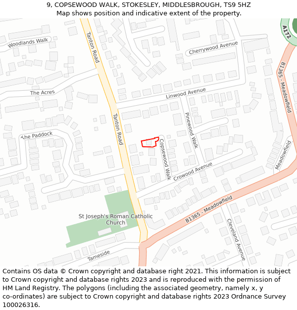 9, COPSEWOOD WALK, STOKESLEY, MIDDLESBROUGH, TS9 5HZ: Location map and indicative extent of plot