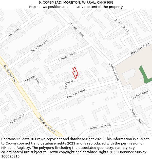 9, COPSMEAD, MORETON, WIRRAL, CH46 9SG: Location map and indicative extent of plot