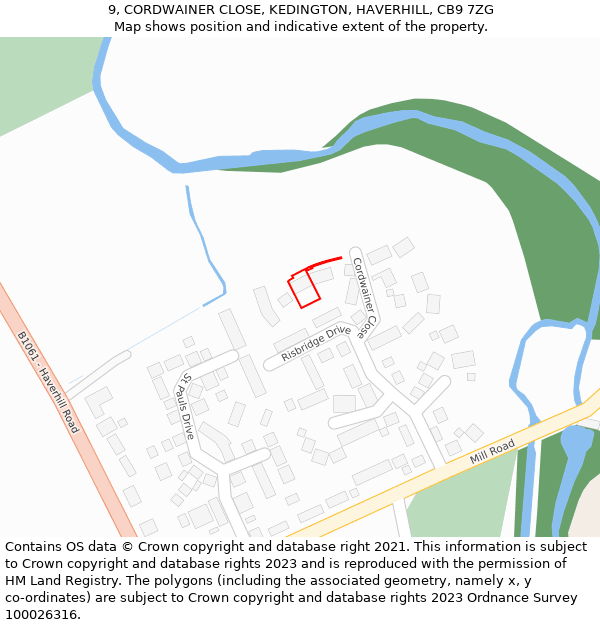 9, CORDWAINER CLOSE, KEDINGTON, HAVERHILL, CB9 7ZG: Location map and indicative extent of plot