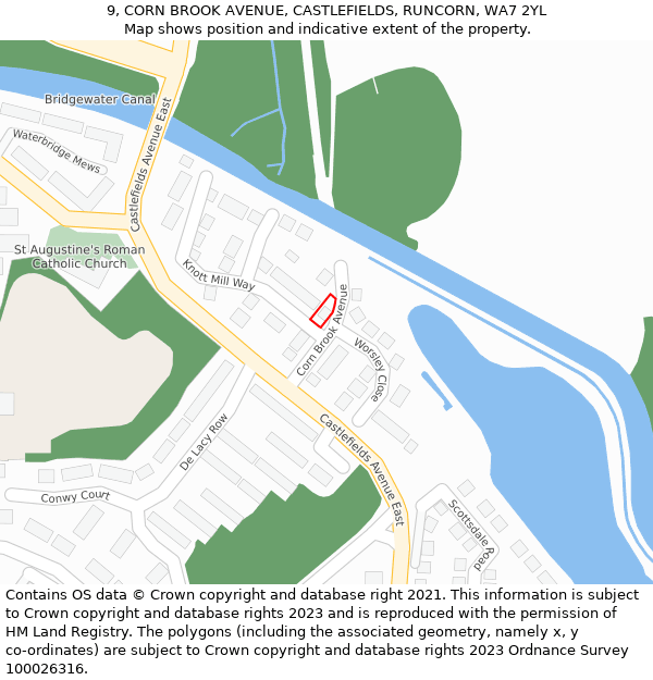 9, CORN BROOK AVENUE, CASTLEFIELDS, RUNCORN, WA7 2YL: Location map and indicative extent of plot