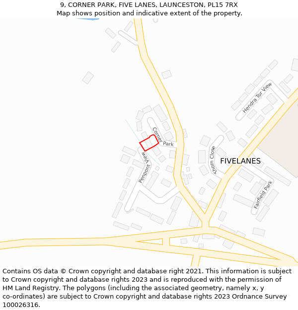 9, CORNER PARK, FIVE LANES, LAUNCESTON, PL15 7RX: Location map and indicative extent of plot