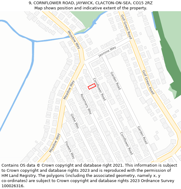 9, CORNFLOWER ROAD, JAYWICK, CLACTON-ON-SEA, CO15 2RZ: Location map and indicative extent of plot