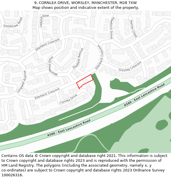 9, CORNLEA DRIVE, WORSLEY, MANCHESTER, M28 7XW: Location map and indicative extent of plot