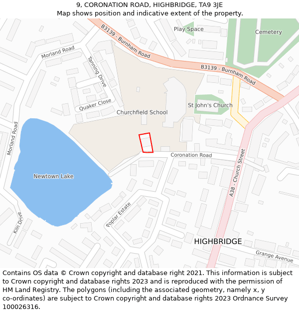 9, CORONATION ROAD, HIGHBRIDGE, TA9 3JE: Location map and indicative extent of plot