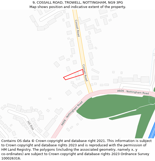 9, COSSALL ROAD, TROWELL, NOTTINGHAM, NG9 3PG: Location map and indicative extent of plot