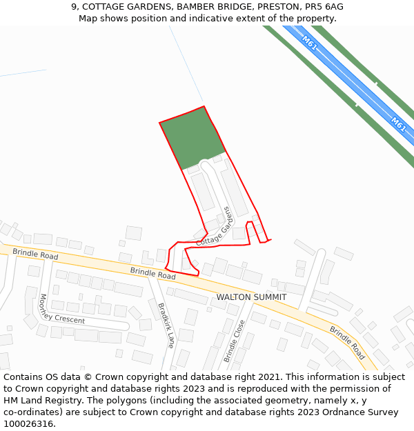 9, COTTAGE GARDENS, BAMBER BRIDGE, PRESTON, PR5 6AG: Location map and indicative extent of plot