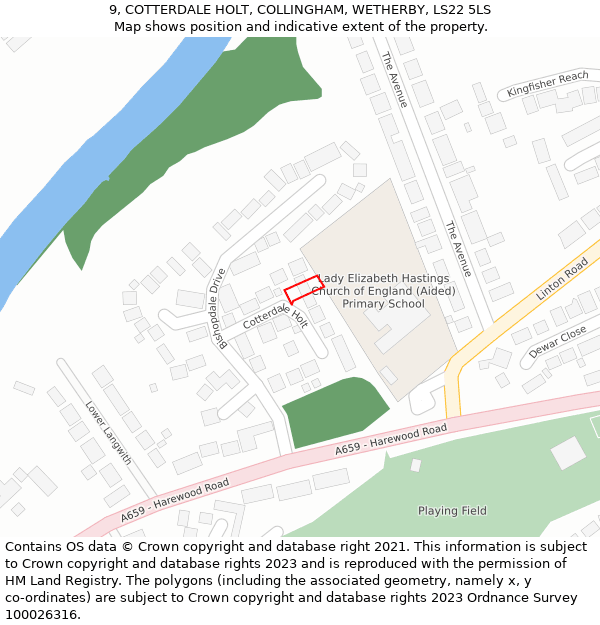 9, COTTERDALE HOLT, COLLINGHAM, WETHERBY, LS22 5LS: Location map and indicative extent of plot