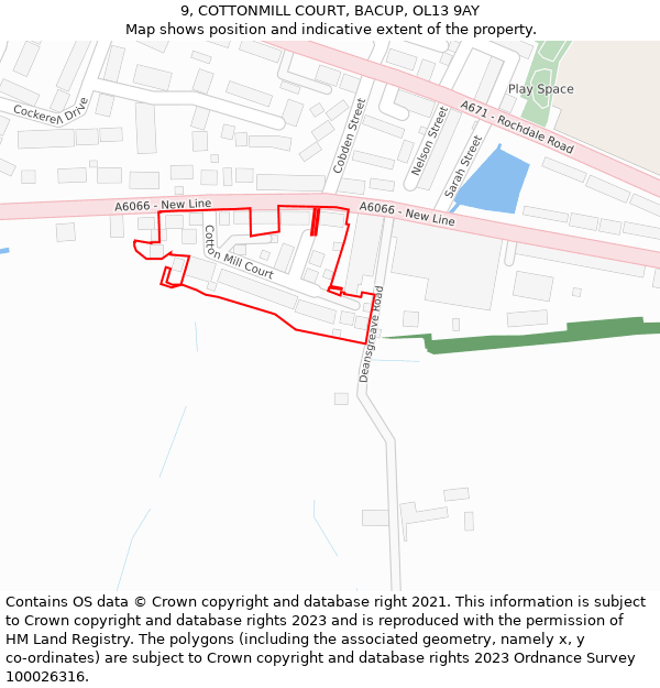 9, COTTONMILL COURT, BACUP, OL13 9AY: Location map and indicative extent of plot