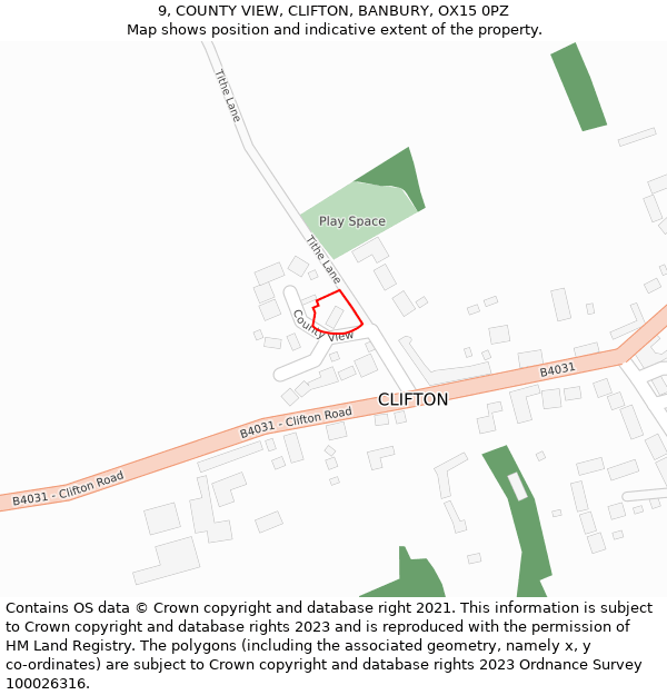 9, COUNTY VIEW, CLIFTON, BANBURY, OX15 0PZ: Location map and indicative extent of plot