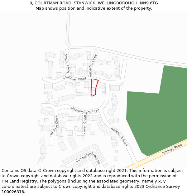 9, COURTMAN ROAD, STANWICK, WELLINGBOROUGH, NN9 6TG: Location map and indicative extent of plot