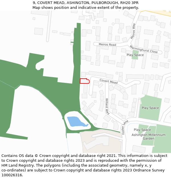 9, COVERT MEAD, ASHINGTON, PULBOROUGH, RH20 3PR: Location map and indicative extent of plot