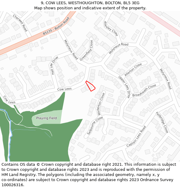 9, COW LEES, WESTHOUGHTON, BOLTON, BL5 3EG: Location map and indicative extent of plot