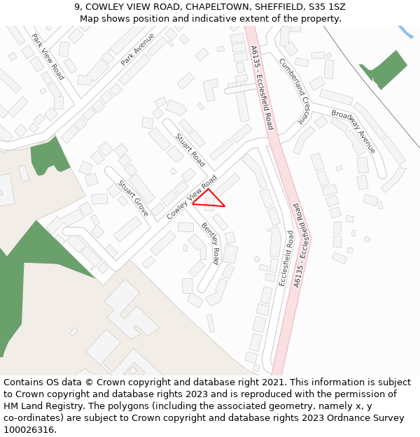 9, COWLEY VIEW ROAD, CHAPELTOWN, SHEFFIELD, S35 1SZ: Location map and indicative extent of plot