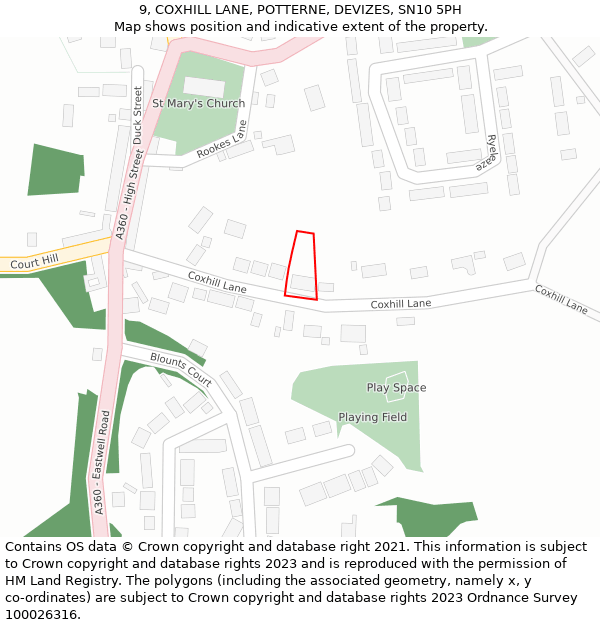 9, COXHILL LANE, POTTERNE, DEVIZES, SN10 5PH: Location map and indicative extent of plot