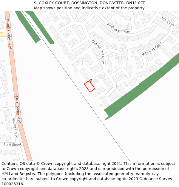 9, COXLEY COURT, ROSSINGTON, DONCASTER, DN11 0FT: Location map and indicative extent of plot