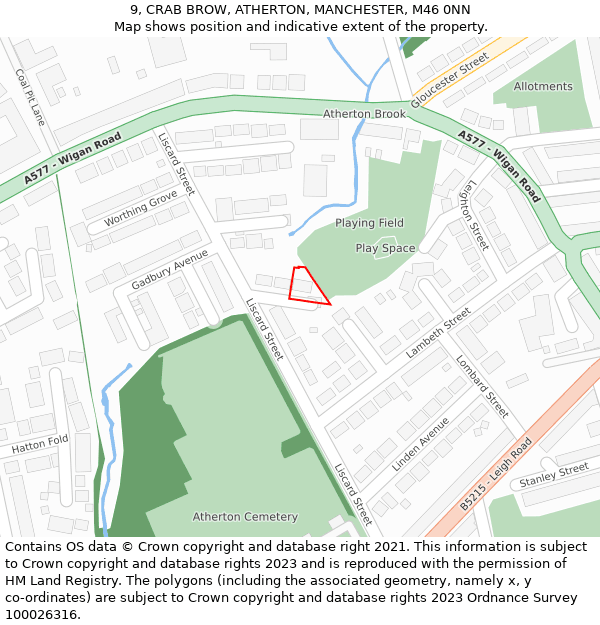 9, CRAB BROW, ATHERTON, MANCHESTER, M46 0NN: Location map and indicative extent of plot